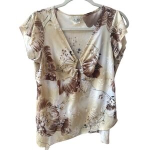 Vintage Y2K La Khaki Womens Babydoll Top Brown Asymmetric Hem Sz L/1X Fairy